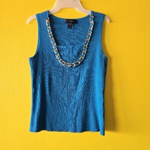 Cable & Gauge Top Turquoise with Gold Chain Sz M Silk 32%
